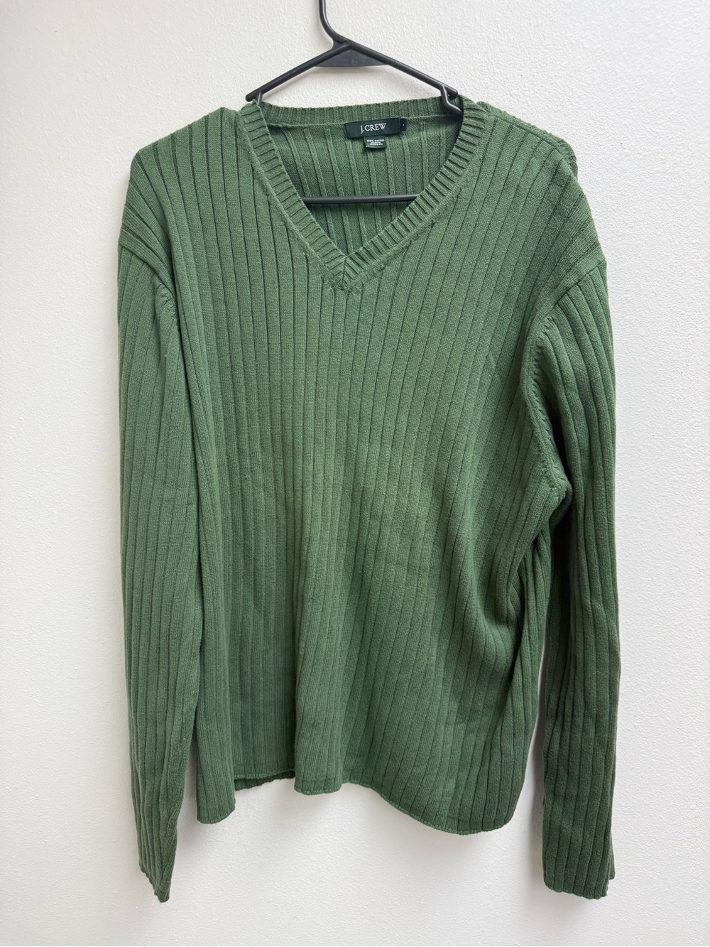 J. Crew Men's Ribbed V-Neck Sweater in Olive Green